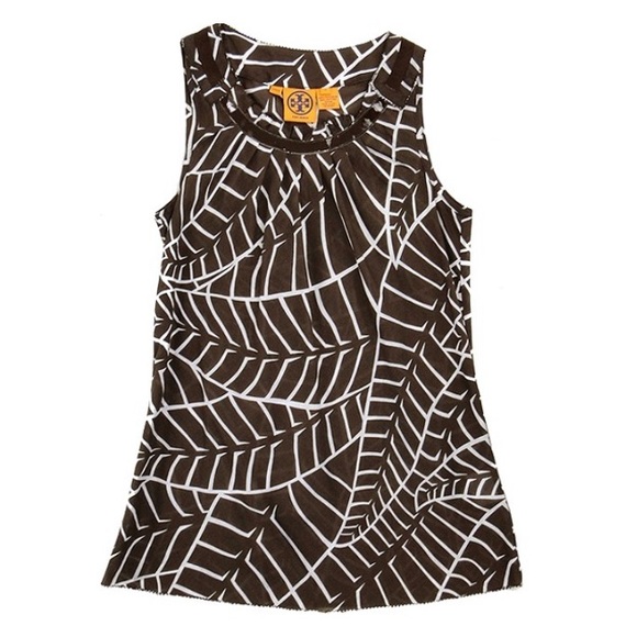 Tory Burch - Lightweight Sleeveless Blouse, Brown/White Leaf Print, Grosgrain - Picture 10 of 10
